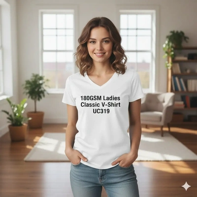  180gsm - Ladies - Classic - V - Neck - T - Shirt - Uc319